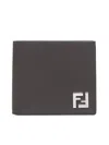 Fendi Men Logo-plaque Leather Bifold Wallet In Gray
