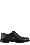 Fendi Ff- Pattern Leather Derby Shoes In Nero Tabacco Nero