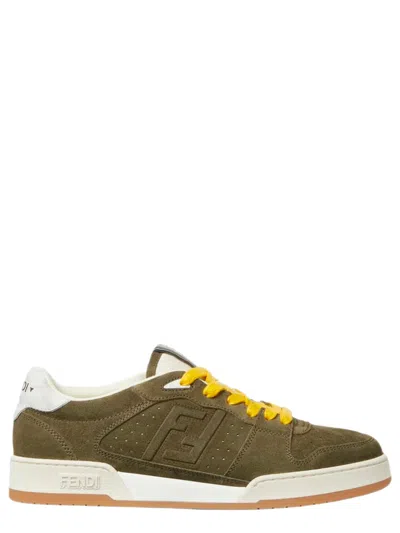 Fendi Men's Logo-detail Leather Sneakers In Muschiowhi