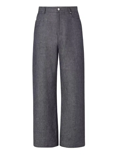 Fendi Men's Long Denim Style Pants With 5 Pockets In Navy