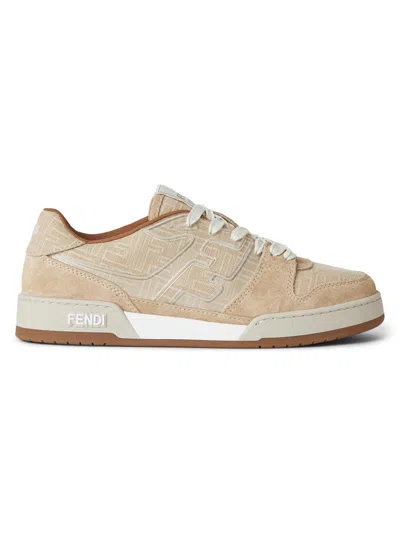 Fendi Men's Match Ff Logo Suede Sneakers In Neutral