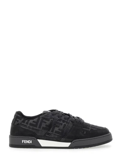FENDI FENDI MEN 'MATCH' GREY SNEAKERS WITH LOGO PATCH ON THE TONGUE AND ALL-OVER FF MOTIF IN LEATHER MAN