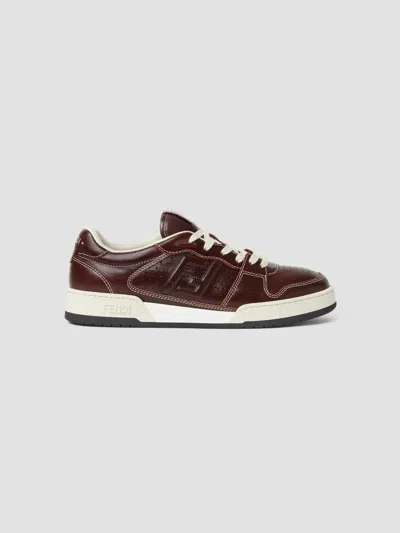 Fendi Men Match Leather Low-top Sneakers In Brown
