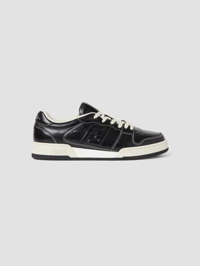 Fendi Men Match Leather Low-top Sneakers In Black