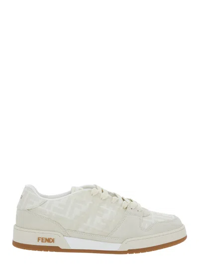 FENDI FENDI MEN 'MATCH' WHITE SNEAKERS WITH LOGO PATCH ON THE TONGUE AND ALL-OVER FF MOTIF IN LEATHER MAN