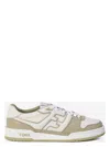 Fendi Leather Sneakers With Ff Lateral Logo In Sagebianco