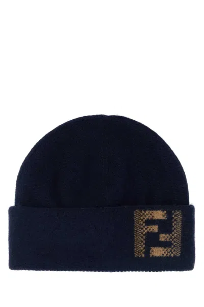Fendi Men Midnight Blue Wool Blend Beanie Hat