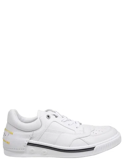 Fendi Men's Mini Logo Sneakers With Contrasting Yellow Stitching, Embossed Lettering & Perforated To In White