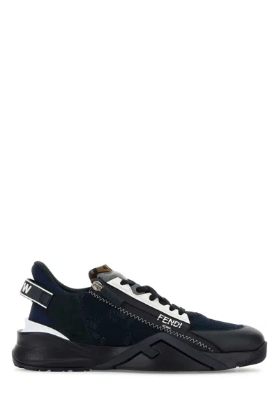 Fendi Men Multicolor Leather And Fabric  Flow Sneakers