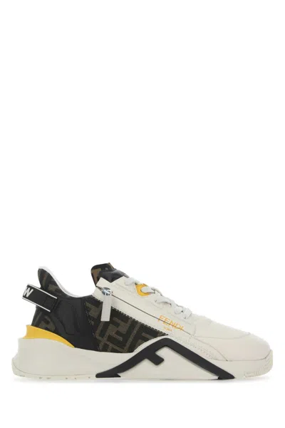 FENDI FENDI MEN MULTICOLOR LEATHER AND FABRIC FLOW SNEAKERS