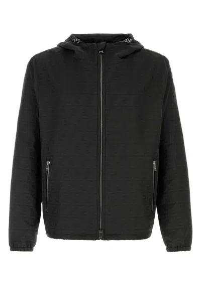 Fendi Men's Nylon Logo Blouson Jacket In Nero