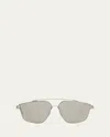 Fendi Men's O'clock Metal Double-bridge Aviator Sunglasses In Shiny Dark Ruthenium Smoke Mirror