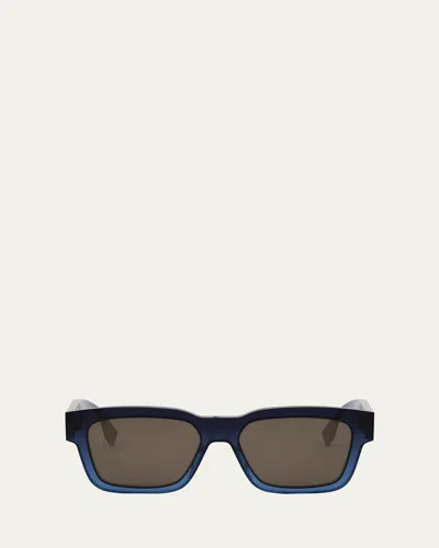 Fendi Men's O'lock Acetate Rectangle Sunglasses In Brown