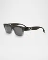 Fendi Men's O'lock Acetate Rectangle Sunglasses In Greyother Smoke