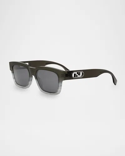 Fendi Men's O'lock Acetate Rectangle Sunglasses In Greyother Smoke