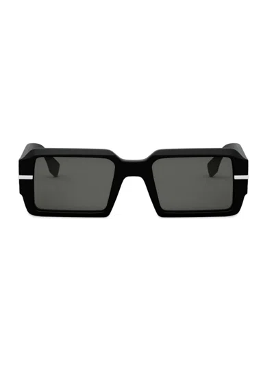 Fendi Men's O'lock Graphy 52mm Rectangular Sunglasses In Matte Black Smoke