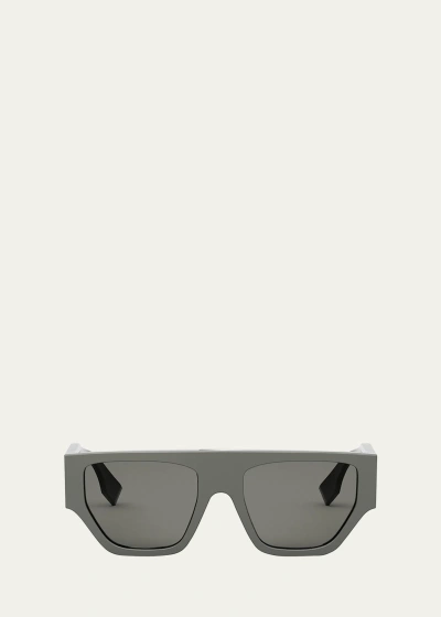 Fendi Men's O'lock Nylon Rectangle Sunglasses In Gray