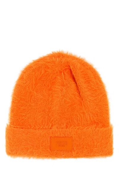 Fendi Men Orange Nylon Beanie Hat