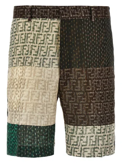 Fendi Men Patchwork Bermuda Shorts In Multi