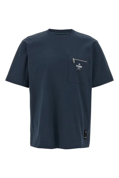 Fendi Men Pocket T-shirt In Blue
