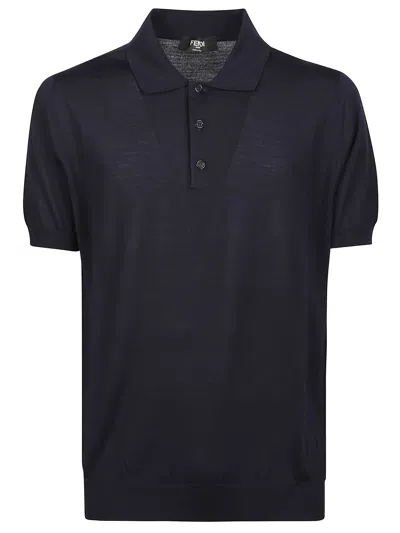 Fendi Men Polo In Lana In Blue