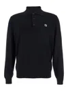 Fendi Stretch Wool Polo Shirt With Ribbed Cuffs And Hem In Black
