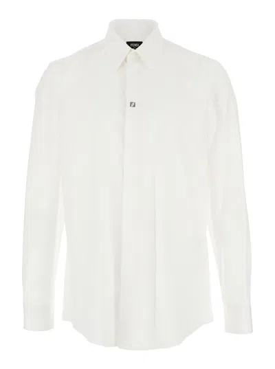 FENDI FENDI MEN WHITE SHIRT WITH CLASSIC COLLAR AND FF PLAQUE ON THE FRONT IN COTTON MAN
