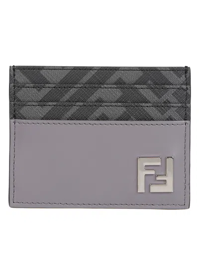 Fendi Men Porta Carte In Pelle In Gray
