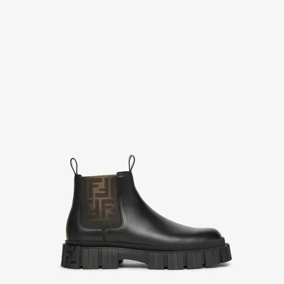 Fendi Classic Calf Leather Boots For Men In Black