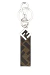 Fendi Men Printed Canvas Squared Ff Key Ring In Brown