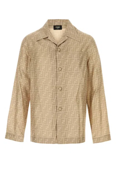 Fendi Men Printed Silk Shirt In Brown