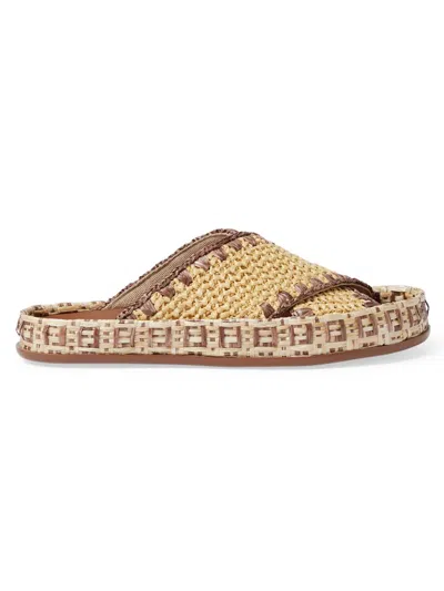Fendi Men's Raffia Sandals In Brown