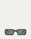 Fendi Men's Raised Logo Rectangle Sunglasses In Matte Black Optical White