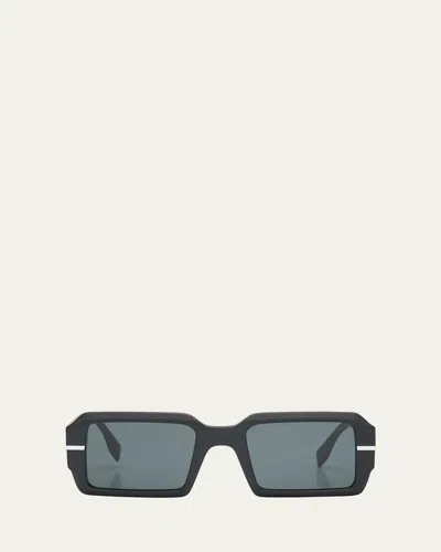Fendi Men's Raised Logo Rectangle Sunglasses In Matte Black Optical White