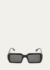 Fendi Men's Raised Logo Rectangle Sunglasses In Shiny Black Smoke