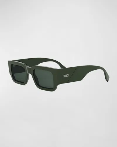 Fendi Men's Rectangle Acetate Sunglasses In Shiny Dark Green Green