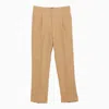 FENDI MEN'S REGULAR BEIGE CANVAS TROUSERS WITH FRONT ZIP AND POCKETS