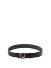 Fendi Ff Squared Leather And Ff Canvas Reversible Belt Accessories In Black