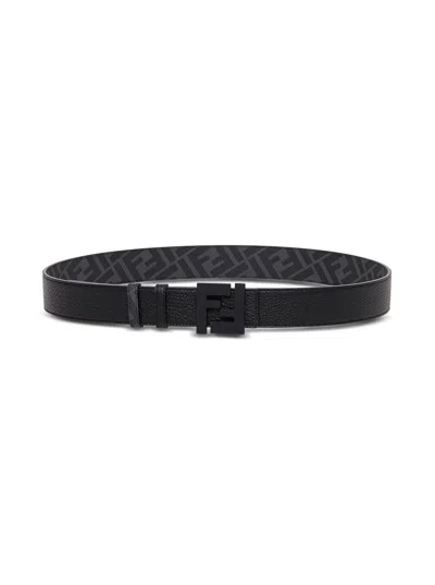 Fendi Men Reversible Leather Belt With Logo Buckle In Black