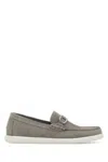 Fendi Suede O Lock Light Loafers With Metal Buckle In Gray