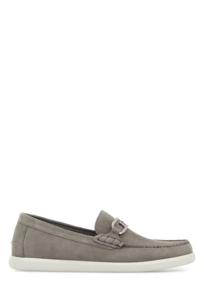 Fendi Men Rey Suede O Lock Light Loafers In Gray