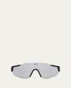 Fendi Men's Rimless Nylon Wrap Sunglasses With Lanyard In Shiny Black Smoke Mirror