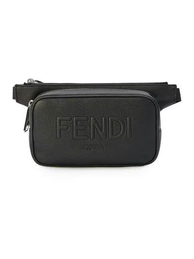 Fendi Men's Roma Leather Belt Bag In Black