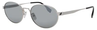 Fendi Men's Round Aviator Sunglasses 55mm In 16c - Shiny Palladium / Smoke Mirror