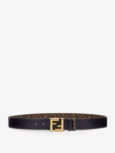 Fendi Reversible 3.5 Cm Leather Belt With Iconic Closure In Gray
