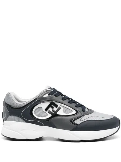 スニーカー Fendi Fendi Forward Sneaker In Grey Mesh And Blue Leather Fendi Forward Sneaker In Grey Mesh And Blue Leather Men In