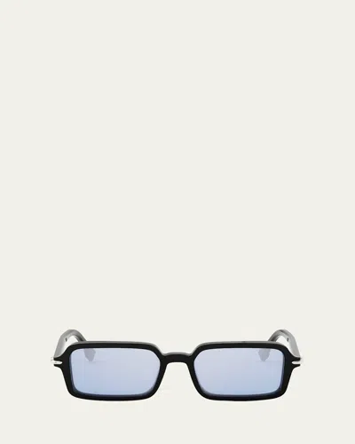 Fendi Men's Selleria Acetate And Nylon Rectangle Sunglasses In Black