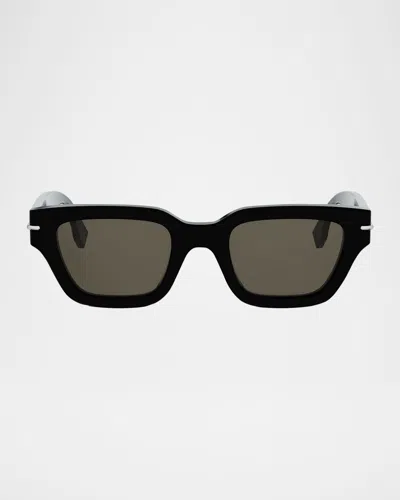 Fendi Men's Selleria Acetate Three-stitch Rectangle Sunglasses In Black