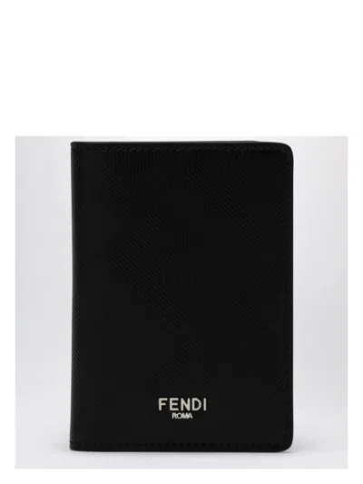 Fendi Men's Shadow Leather Card Case In Black