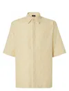 Fendi Men Yellow Shirt With Wide Short Sleeves And All-over Ff Motif In Linen Blend Man